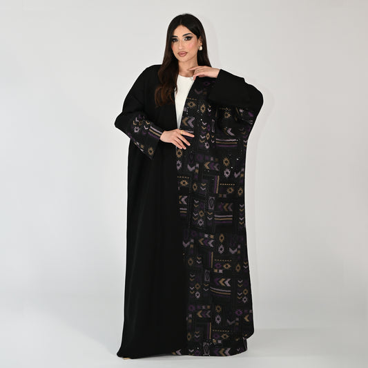 Black Abaya with a Tribal Inspired Pattern