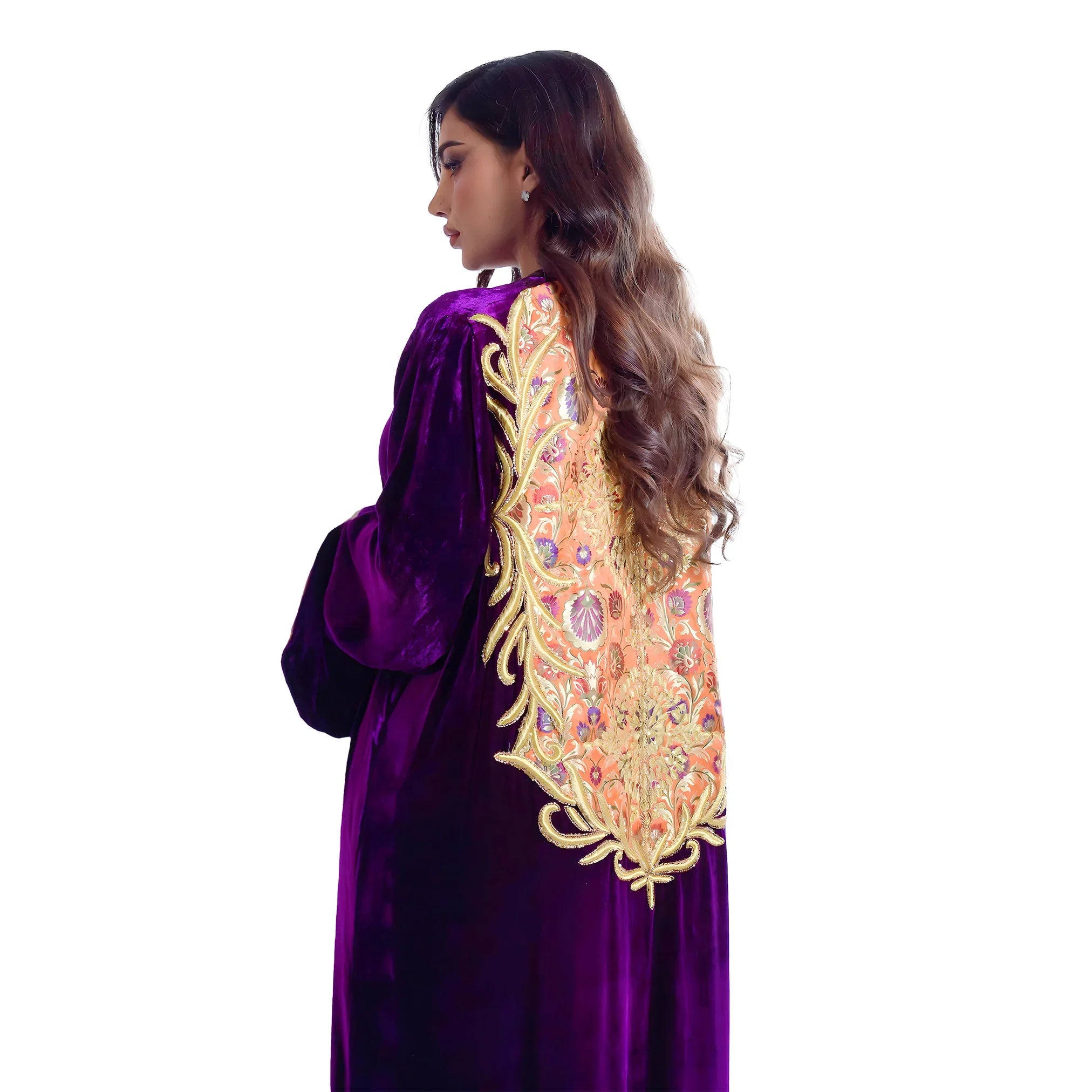 Royal-purple-velvet-abaya-banarasi-embroidery-front-bazzah-couture
