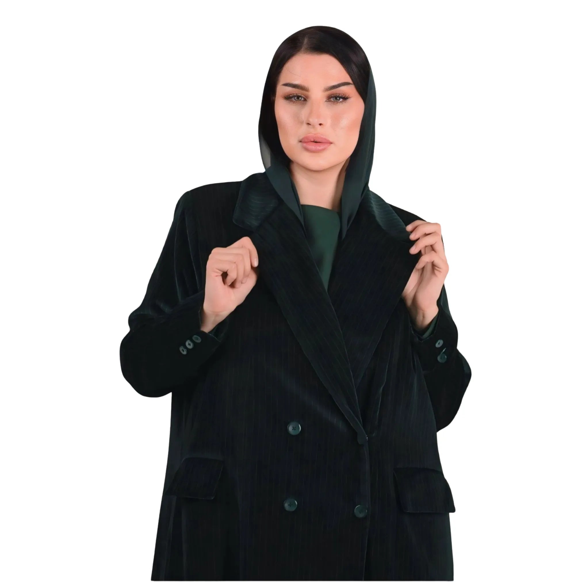 Woman wearing a Emerald Green abaya