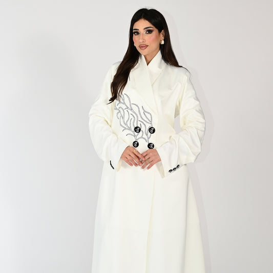 Blazer Abaya with Bazzah Logo on Buttons - in Off-White Color