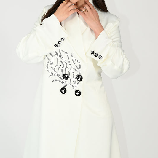 Blazer Abaya with Bazzah Logo on Buttons - in Off-White Color