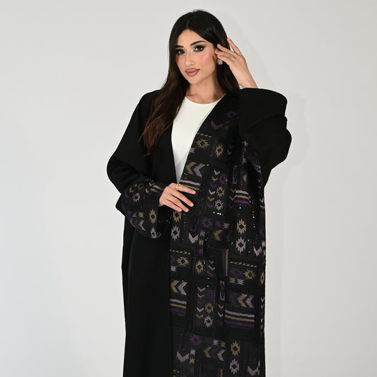 Black Abaya with a Tribal Inspired Pattern
