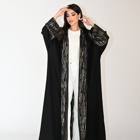 Plain Black Abaya with Metallic Accent on the Wrist and in Lining Area