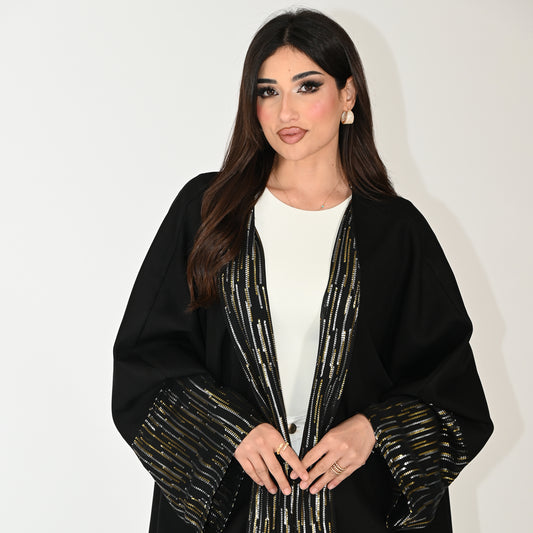 Plain Black Abaya with Metallic Accent on the Wrist and in Lining Area