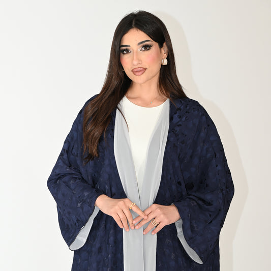 Embellished Navy Abaya with Slate Lining