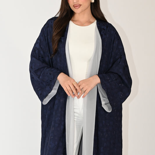 Embellished Navy Abaya with Slate Lining