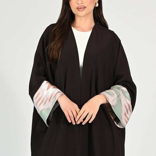 Sage Print Accent Abaya - in Coffee Brown Color