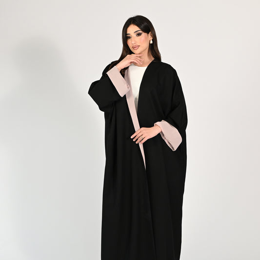 Beige Lined Noir Abaya - in Black Color