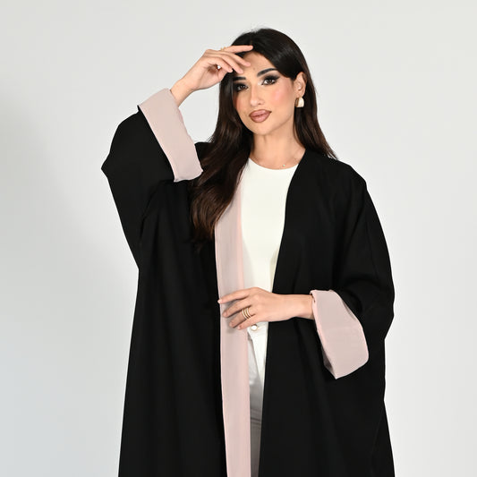 Beige Lined Noir Abaya - in Black Color