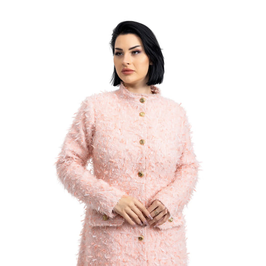 فستان تويد فاخر بأزرار - وردي فاتح