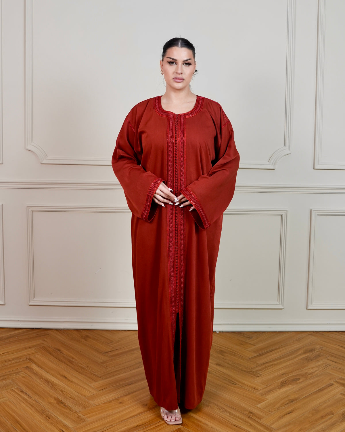 Jalabiya with Hand Embroidery Designs - in Dark Orange Color