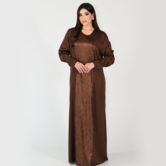 Plain Jalabiya with Design in Front in Choco Brown Color