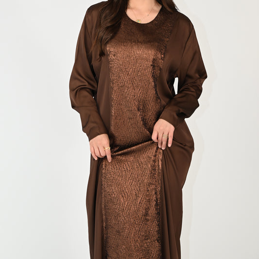 Plain Jalabiya with Design in Front in Choco Brown Color