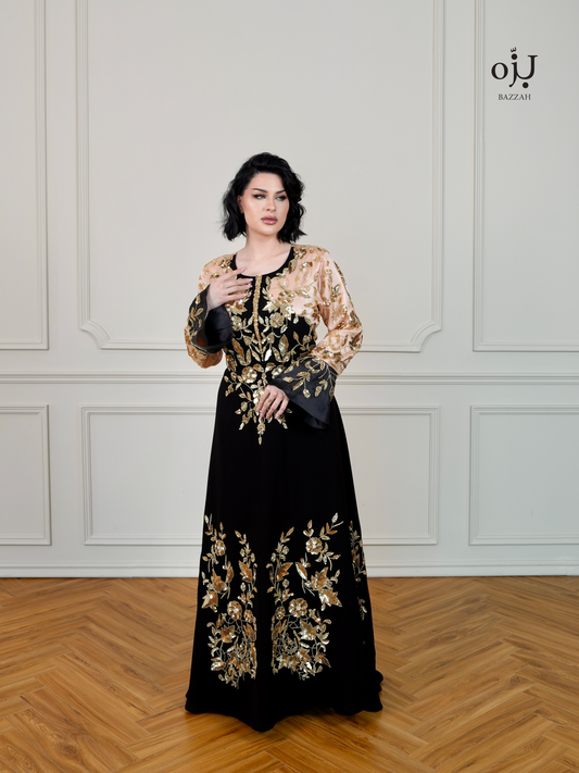 Elegant Black and Gold Embroidered Dress