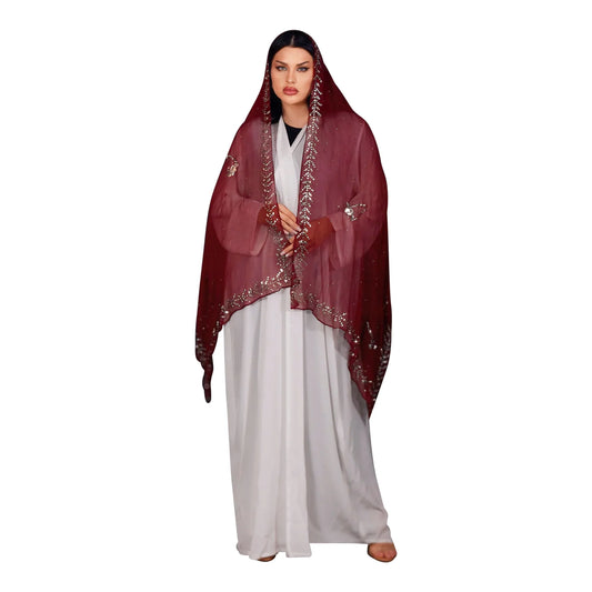Silk Abaya with Qatar National Day Naqda Embroidered Scarf